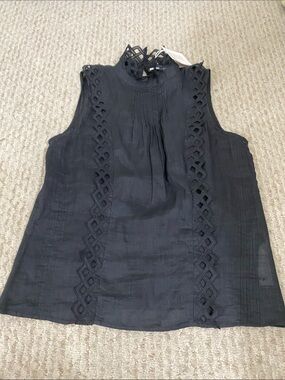 Frame embroidered high neck sleeveless top